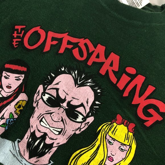 Vintage 1990's The Offspring Shirt Men's Medium Green Graphic Print Short Sleeve - Picture 4 of 9